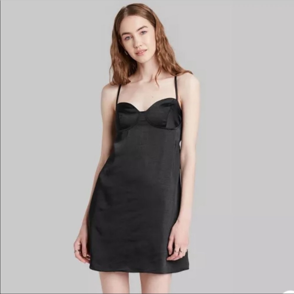 Wild Fable Black Satin Mini Slip Dress Size Large Grunge